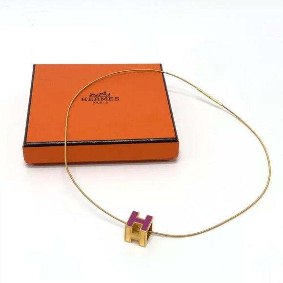 HERMES H cube Cardue Ash Necklace lacquer purple/GoldHardware - Picture 1 of 6